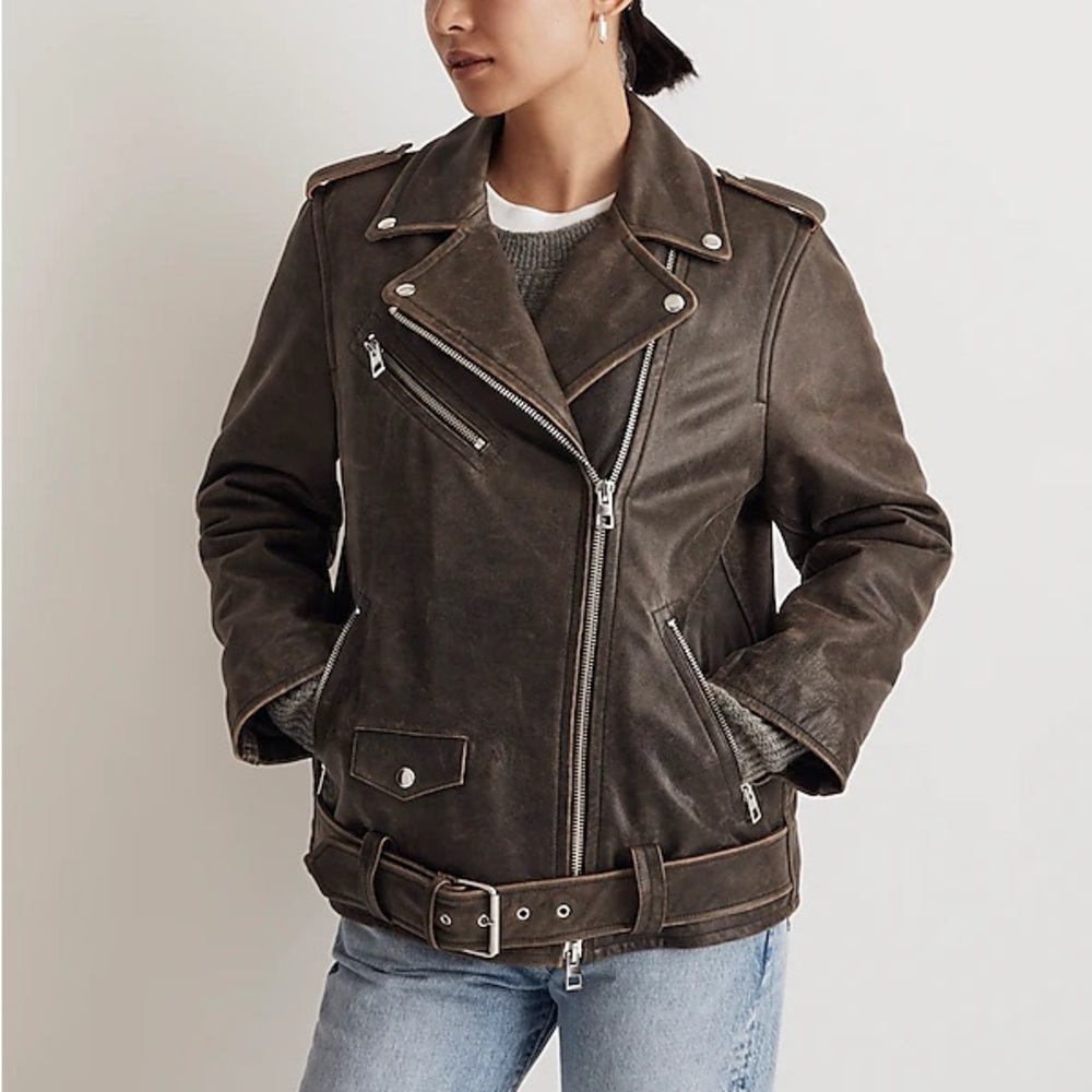 Madewell Distressed Leather Oversized Motorcycle Jacket